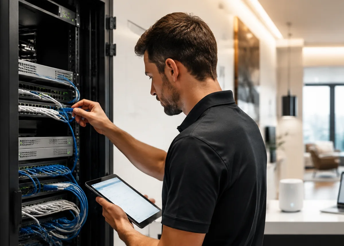 Aurxio technician working on network infrastructure